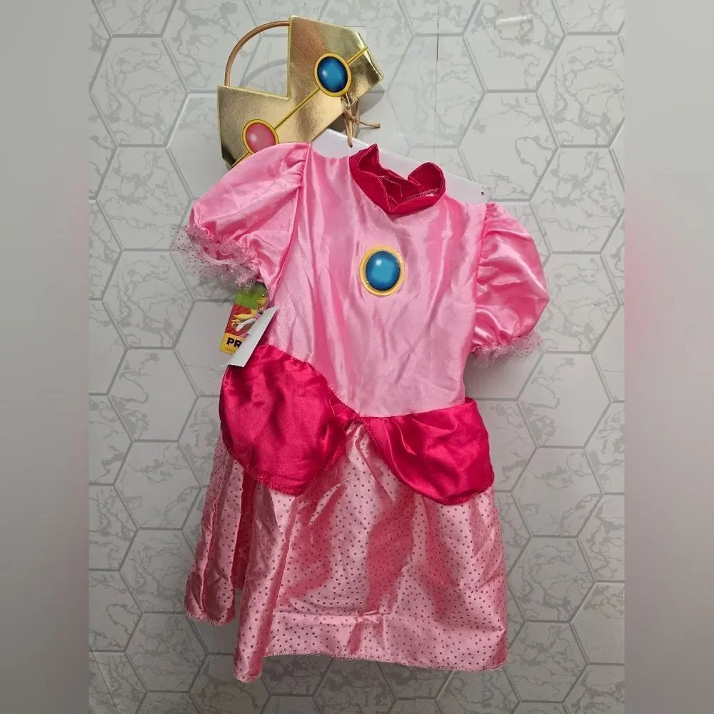Toddler Super Mario Princess Peach Halloween Costume Dress with Headpiece 2T